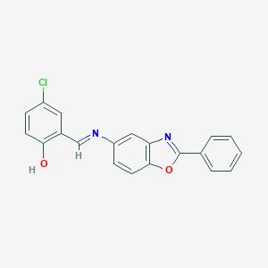 molecular formula C20H13ClN2O2 B390209 4-Chloro-2-{[(2-phenyl-1,3-benzoxazol-5-yl)imino]methyl}phenol 