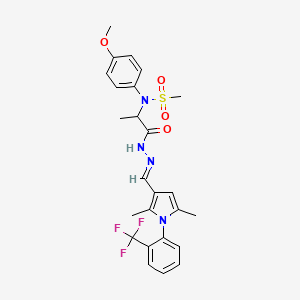 molecular formula C25H27F3N4O4S B3902241 N-{2-[2-({2,5-dimethyl-1-[2-(trifluoromethyl)phenyl]-1H-pyrrol-3-yl}methylene)hydrazino]-1-methyl-2-oxoethyl}-N-(4-methoxyphenyl)methanesulfonamide 