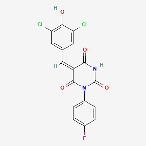 molecular formula C17H9Cl2FN2O4 B3902500 5-(3,5-dichloro-4-hydroxybenzylidene)-1-(4-fluorophenyl)-2,4,6(1H,3H,5H)-pyrimidinetrione 