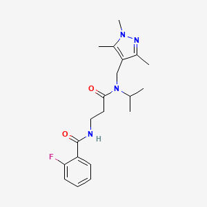 molecular formula C20H27FN4O2 B3902512 2-fluoro-N-(3-{isopropyl[(1,3,5-trimethyl-1H-pyrazol-4-yl)methyl]amino}-3-oxopropyl)benzamide 