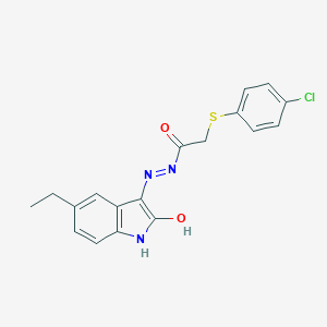 molecular formula C18H16ClN3O2S B390260 2-(4-chlorophenyl)sulfanyl-N-[(5-ethyl-2-hydroxy-1H-indol-3-yl)imino]acetamide 