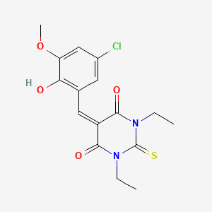 molecular formula C16H17ClN2O4S B3902624 5-(5-chloro-2-hydroxy-3-methoxybenzylidene)-1,3-diethyl-2-thioxodihydro-4,6(1H,5H)-pyrimidinedione 