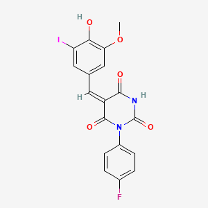 molecular formula C18H12FIN2O5 B3902741 1-(4-fluorophenyl)-5-(4-hydroxy-3-iodo-5-methoxybenzylidene)-2,4,6(1H,3H,5H)-pyrimidinetrione CAS No. 5960-00-9