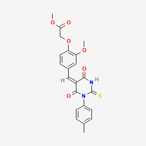 molecular formula C22H20N2O6S B3902766 methyl (2-methoxy-4-{[1-(4-methylphenyl)-4,6-dioxo-2-thioxotetrahydro-5(2H)-pyrimidinylidene]methyl}phenoxy)acetate 