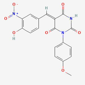 molecular formula C18H13N3O7 B3902806 5-(4-hydroxy-3-nitrobenzylidene)-1-(4-methoxyphenyl)-2,4,6(1H,3H,5H)-pyrimidinetrione 