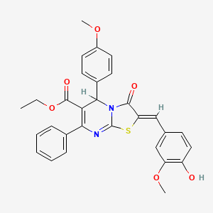 molecular formula C30H26N2O6S B3902851 ethyl 2-(4-hydroxy-3-methoxybenzylidene)-5-(4-methoxyphenyl)-3-oxo-7-phenyl-2,3-dihydro-5H-[1,3]thiazolo[3,2-a]pyrimidine-6-carboxylate CAS No. 5961-90-0