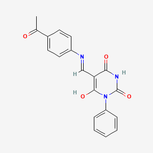 molecular formula C19H15N3O4 B3902925 5-{[(4-acetylphenyl)amino]methylene}-1-phenyl-2,4,6(1H,3H,5H)-pyrimidinetrione 