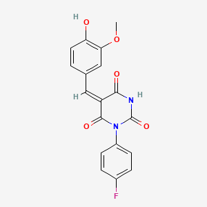 molecular formula C18H13FN2O5 B3902972 1-(4-fluorophenyl)-5-(4-hydroxy-3-methoxybenzylidene)-2,4,6(1H,3H,5H)-pyrimidinetrione CAS No. 5963-82-6