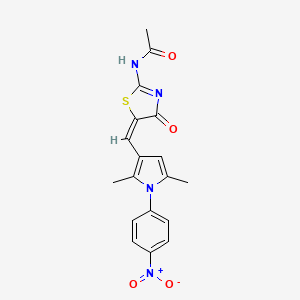 molecular formula C18H16N4O4S B3902992 N-(5-{[2,5-dimethyl-1-(4-nitrophenyl)-1H-pyrrol-3-yl]methylene}-4-oxo-1,3-thiazolidin-2-ylidene)acetamide 