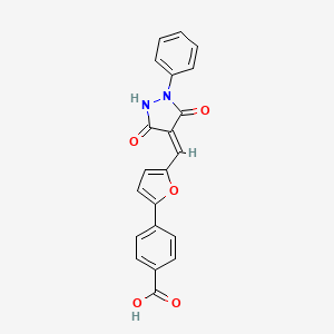 molecular formula C21H14N2O5 B3903008 4-{5-[(3,5-dioxo-1-phenyl-4-pyrazolidinylidene)methyl]-2-furyl}benzoic acid 