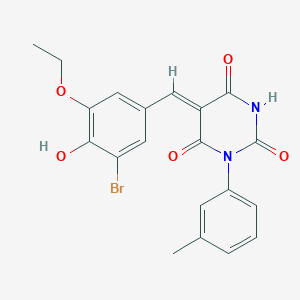 molecular formula C20H17BrN2O5 B3903075 5-(3-bromo-5-ethoxy-4-hydroxybenzylidene)-1-(3-methylphenyl)-2,4,6(1H,3H,5H)-pyrimidinetrione 