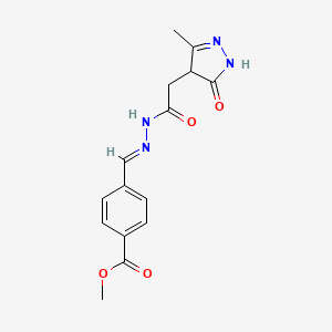 molecular formula C15H16N4O4 B3903283 methyl 4-{2-[(3-methyl-5-oxo-4,5-dihydro-1H-pyrazol-4-yl)acetyl]carbonohydrazonoyl}benzoate 