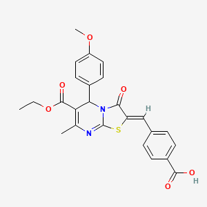 molecular formula C25H22N2O6S B3903315 4-{[6-(ethoxycarbonyl)-5-(4-methoxyphenyl)-7-methyl-3-oxo-5H-[1,3]thiazolo[3,2-a]pyrimidin-2(3H)-ylidene]methyl}benzoic acid 