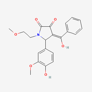 molecular formula C21H21NO6 B3903360 4-benzoyl-3-hydroxy-5-(4-hydroxy-3-methoxyphenyl)-1-(2-methoxyethyl)-1,5-dihydro-2H-pyrrol-2-one 