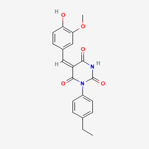 molecular formula C20H18N2O5 B3903371 1-(4-ethylphenyl)-5-(4-hydroxy-3-methoxybenzylidene)-2,4,6(1H,3H,5H)-pyrimidinetrione 