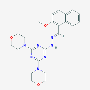 molecular formula C23H27N7O3 B390345 2-{(2E)-2-[(2-methoxynaphthalen-1-yl)methylidene]hydrazinyl}-4,6-di(morpholin-4-yl)-1,3,5-triazine 