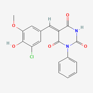 molecular formula C18H13ClN2O5 B3903451 5-(3-chloro-4-hydroxy-5-methoxybenzylidene)-1-phenyl-2,4,6(1H,3H,5H)-pyrimidinetrione 