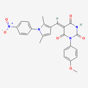 molecular formula C24H20N4O6 B3903575 5-{[2,5-dimethyl-1-(4-nitrophenyl)-1H-pyrrol-3-yl]methylene}-1-(4-methoxyphenyl)-2,4,6(1H,3H,5H)-pyrimidinetrione 