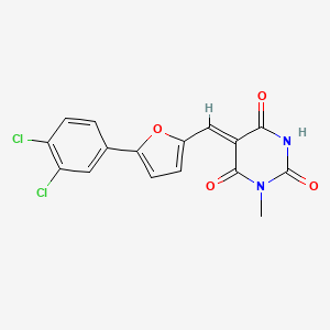 molecular formula C16H10Cl2N2O4 B3903592 5-{[5-(3,4-dichlorophenyl)-2-furyl]methylene}-1-methyl-2,4,6(1H,3H,5H)-pyrimidinetrione 