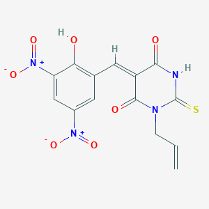 molecular formula C14H10N4O7S B3903601 1-allyl-5-(2-hydroxy-3,5-dinitrobenzylidene)-2-thioxodihydro-4,6(1H,5H)-pyrimidinedione 