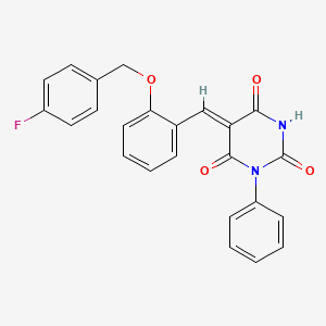 molecular formula C24H17FN2O4 B3903607 5-{2-[(4-fluorobenzyl)oxy]benzylidene}-1-phenyl-2,4,6(1H,3H,5H)-pyrimidinetrione 