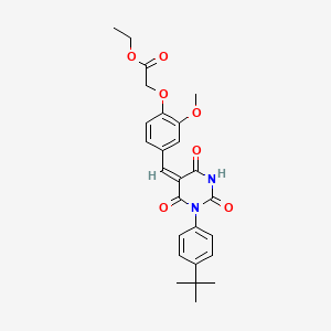 molecular formula C26H28N2O7 B3903688 ethyl (4-{[1-(4-tert-butylphenyl)-2,4,6-trioxotetrahydro-5(2H)-pyrimidinylidene]methyl}-2-methoxyphenoxy)acetate 