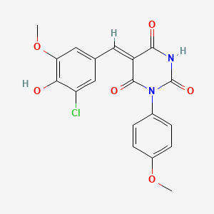 molecular formula C19H15ClN2O6 B3903697 5-(3-chloro-4-hydroxy-5-methoxybenzylidene)-1-(4-methoxyphenyl)-2,4,6(1H,3H,5H)-pyrimidinetrione 