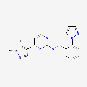molecular formula C21H23N7 B3903704 N-methyl-N-[2-(1H-pyrazol-1-yl)benzyl]-4-(1,3,5-trimethyl-1H-pyrazol-4-yl)pyrimidin-2-amine 