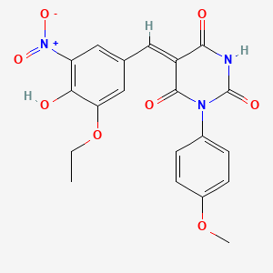 molecular formula C20H17N3O8 B3903727 5-(3-ethoxy-4-hydroxy-5-nitrobenzylidene)-1-(4-methoxyphenyl)-2,4,6(1H,3H,5H)-pyrimidinetrione 
