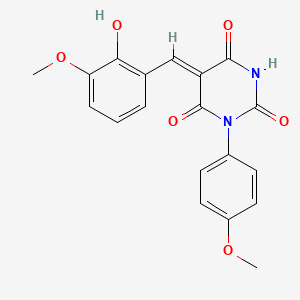 molecular formula C19H16N2O6 B3903807 5-(2-hydroxy-3-methoxybenzylidene)-1-(4-methoxyphenyl)-2,4,6(1H,3H,5H)-pyrimidinetrione 