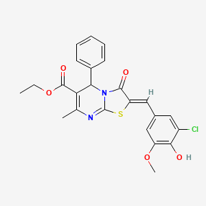 molecular formula C24H21ClN2O5S B3903851 ethyl 2-(3-chloro-4-hydroxy-5-methoxybenzylidene)-7-methyl-3-oxo-5-phenyl-2,3-dihydro-5H-[1,3]thiazolo[3,2-a]pyrimidine-6-carboxylate 