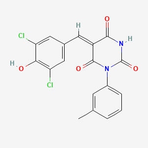 molecular formula C18H12Cl2N2O4 B3903869 5-(3,5-dichloro-4-hydroxybenzylidene)-1-(3-methylphenyl)-2,4,6(1H,3H,5H)-pyrimidinetrione 