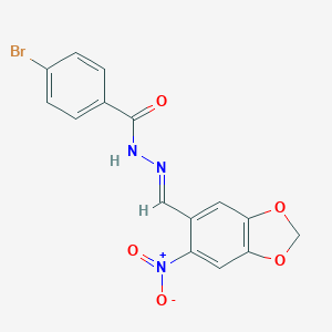 molecular formula C15H10BrN3O5 B390391 4-bromo-N'-({6-nitro-1,3-benzodioxol-5-yl}methylene)benzohydrazide 