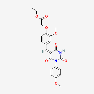 molecular formula C23H22N2O8 B3904015 ethyl (2-methoxy-4-{[1-(4-methoxyphenyl)-2,4,6-trioxotetrahydro-5(2H)-pyrimidinylidene]methyl}phenoxy)acetate 