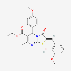 molecular formula C25H24N2O6S B3904098 ethyl 2-(2-hydroxy-3-methoxybenzylidene)-5-(4-methoxyphenyl)-7-methyl-3-oxo-2,3-dihydro-5H-[1,3]thiazolo[3,2-a]pyrimidine-6-carboxylate 