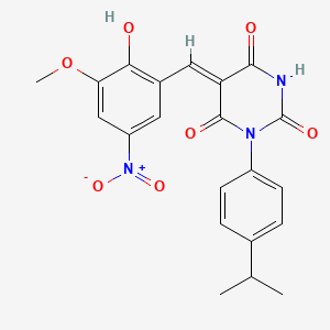 molecular formula C21H19N3O7 B3904110 5-(2-hydroxy-3-methoxy-5-nitrobenzylidene)-1-(4-isopropylphenyl)-2,4,6(1H,3H,5H)-pyrimidinetrione 