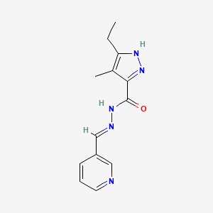 molecular formula C13H15N5O B3904225 3-ethyl-4-methyl-N'-(3-pyridinylmethylene)-1H-pyrazole-5-carbohydrazide 