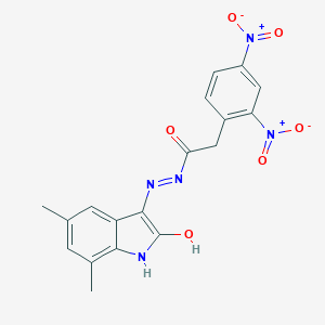 molecular formula C18H15N5O6 B390426 N'-[(3Z)-5,7-dimethyl-2-oxo-1,2-dihydro-3H-indol-3-ylidene]-2-(2,4-dinitrophenyl)acetohydrazide 