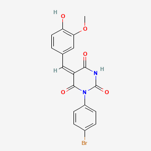 molecular formula C18H13BrN2O5 B3904287 1-(4-bromophenyl)-5-(4-hydroxy-3-methoxybenzylidene)-2,4,6(1H,3H,5H)-pyrimidinetrione 