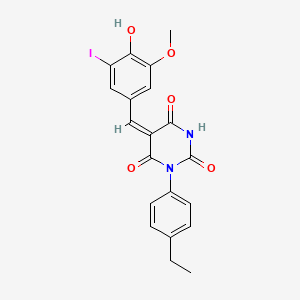 molecular formula C20H17IN2O5 B3904318 1-(4-ethylphenyl)-5-(4-hydroxy-3-iodo-5-methoxybenzylidene)-2,4,6(1H,3H,5H)-pyrimidinetrione 