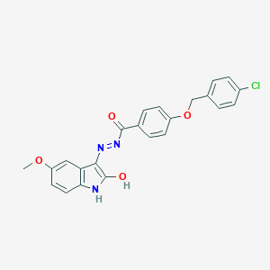 molecular formula C23H18ClN3O4 B390434 4-[(4-chlorobenzyl)oxy]-N'-[(3Z)-5-methoxy-2-oxo-1,2-dihydro-3H-indol-3-ylidene]benzohydrazide 