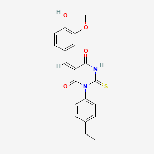 molecular formula C20H18N2O4S B3904511 1-(4-ethylphenyl)-5-(4-hydroxy-3-methoxybenzylidene)-2-thioxodihydro-4,6(1H,5H)-pyrimidinedione 