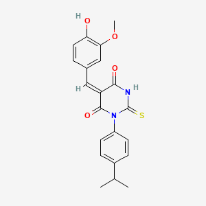 molecular formula C21H20N2O4S B3904525 5-(4-hydroxy-3-methoxybenzylidene)-1-(4-isopropylphenyl)-2-thioxodihydro-4,6(1H,5H)-pyrimidinedione 