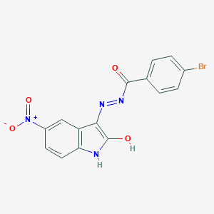 molecular formula C15H9BrN4O4 B390456 4-bromo-N'-[(3E)-5-nitro-2-oxo-1,2-dihydro-3H-indol-3-ylidene]benzohydrazide 