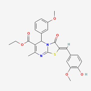 molecular formula C25H24N2O6S B3904659 ethyl 2-(4-hydroxy-3-methoxybenzylidene)-5-(3-methoxyphenyl)-7-methyl-3-oxo-2,3-dihydro-5H-[1,3]thiazolo[3,2-a]pyrimidine-6-carboxylate 