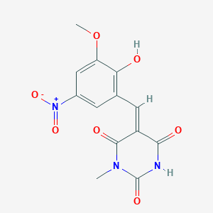 molecular formula C13H11N3O7 B3904732 5-(2-hydroxy-3-methoxy-5-nitrobenzylidene)-1-methyl-2,4,6(1H,3H,5H)-pyrimidinetrione 