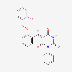 molecular formula C24H17FN2O4 B3904771 5-{2-[(2-fluorobenzyl)oxy]benzylidene}-1-phenyl-2,4,6(1H,3H,5H)-pyrimidinetrione 