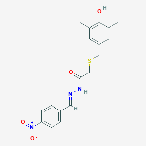 molecular formula C18H19N3O4S B390480 2-[(4-hydroxy-3,5-dimethylbenzyl)sulfanyl]-N'-{4-nitrobenzylidene}acetohydrazide 