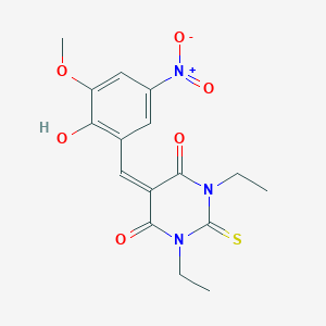 molecular formula C16H17N3O6S B3904806 1,3-diethyl-5-(2-hydroxy-3-methoxy-5-nitrobenzylidene)-2-thioxodihydro-4,6(1H,5H)-pyrimidinedione 