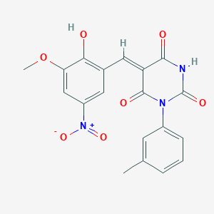 molecular formula C19H15N3O7 B3904817 5-(2-hydroxy-3-methoxy-5-nitrobenzylidene)-1-(3-methylphenyl)-2,4,6(1H,3H,5H)-pyrimidinetrione 